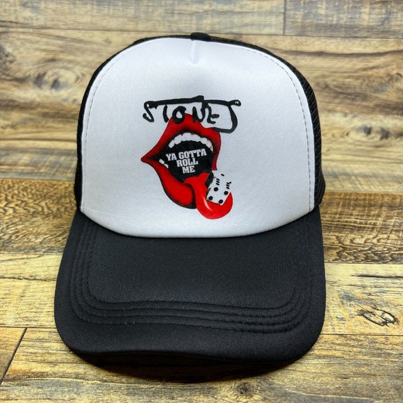 Rolling Stones Mens Trucker Hat Black Snapback Tumbling Dice 1972 Baseball Cap - Picture 2 of 8